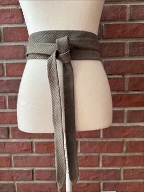 Ada Collection Taupe Snakeskin Embossed Leather Obi Style Wrap Belt O/S NEW